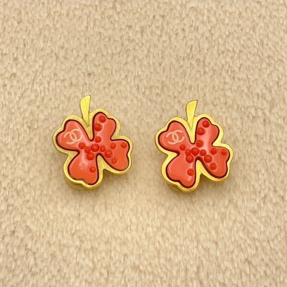 Authentic Chanel Coco Mark Clover Earrings W/B